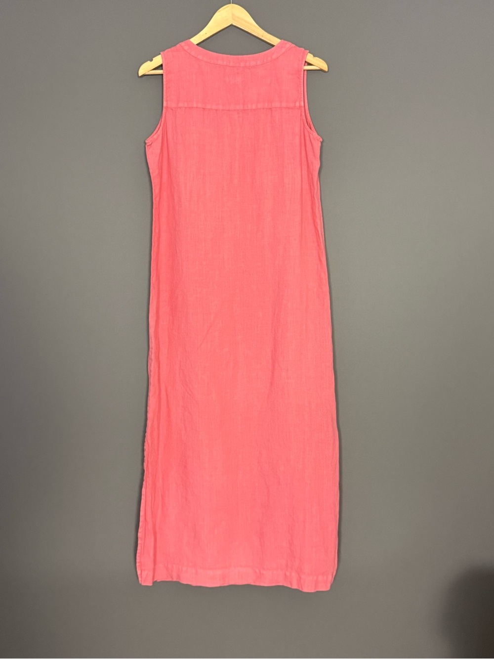 J.Jill 100% Linen Chinese Knot Maxi Dress Coral Pink Coastal Lagenlook Small - Picture 2 of 8